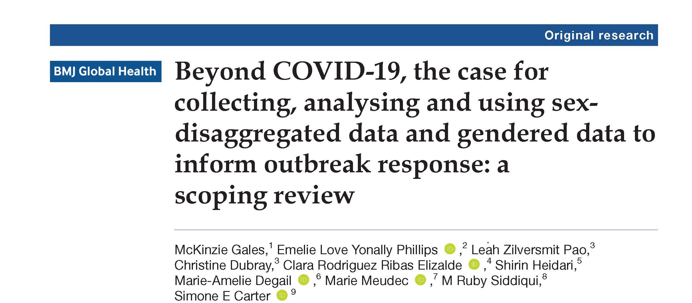 The importance of sex and gender data to inform outbreak response