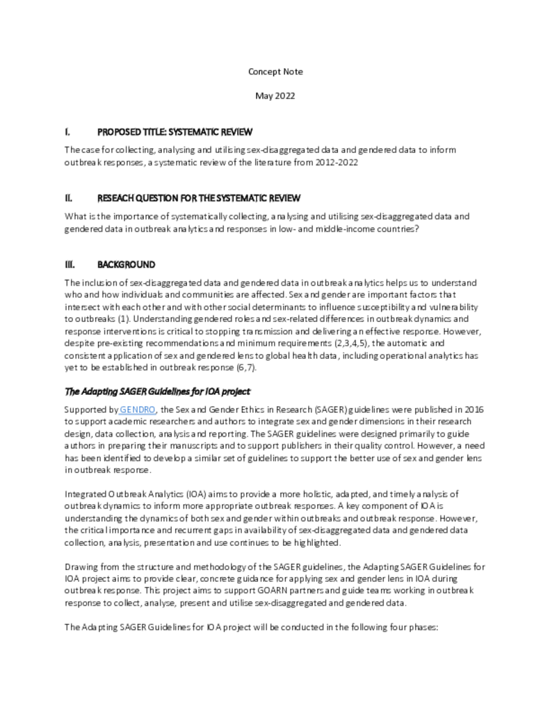 2022-06 SAGER IOA Phase I Systematic Review Concept Note_1 2022-06 SAGER IOA Phase I Systematic Review Concept Note_1
